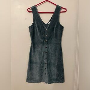 Short Buttoned Corduroy V-neck Dress